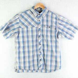 Outdoor Research Shirt Mens Extra Large Blue White Plaid Button Up Short Sleeve